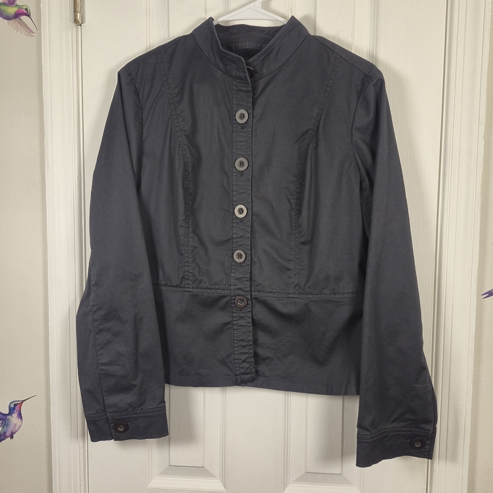 Apostrophe Black Cropped Blazer Jacket Mandarin Collar Lightweight Minimalist 12